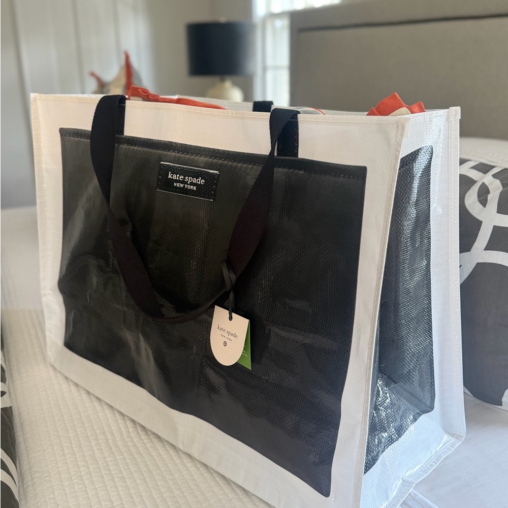 kate spade Black and White Clear Tote with Green Accent Tag